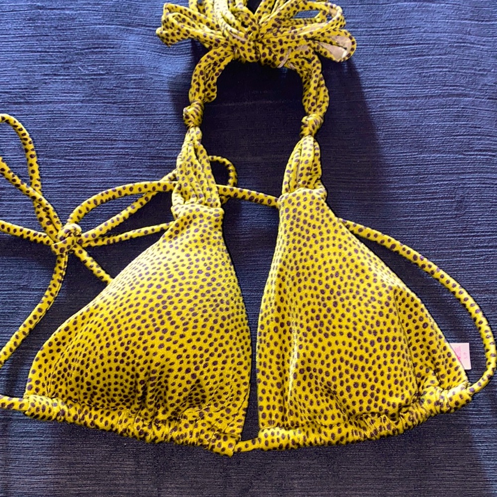 Victorias Secret Lime Green and Black Polka Dot Swimsuit top